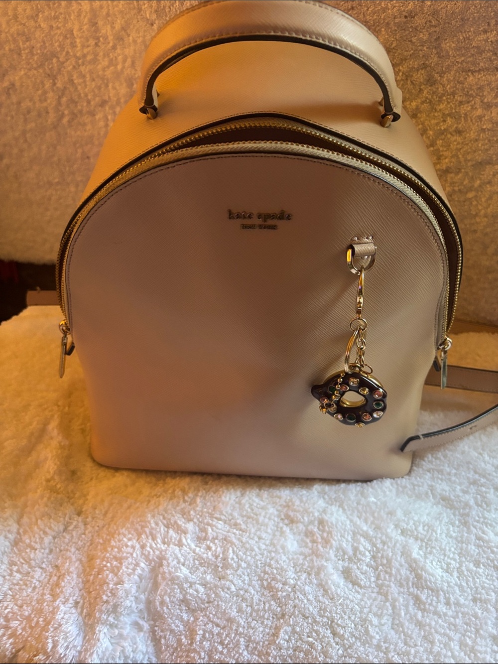 EUC kate spade Pebble Leather Mini Backpack in Cream with Gold Hardware